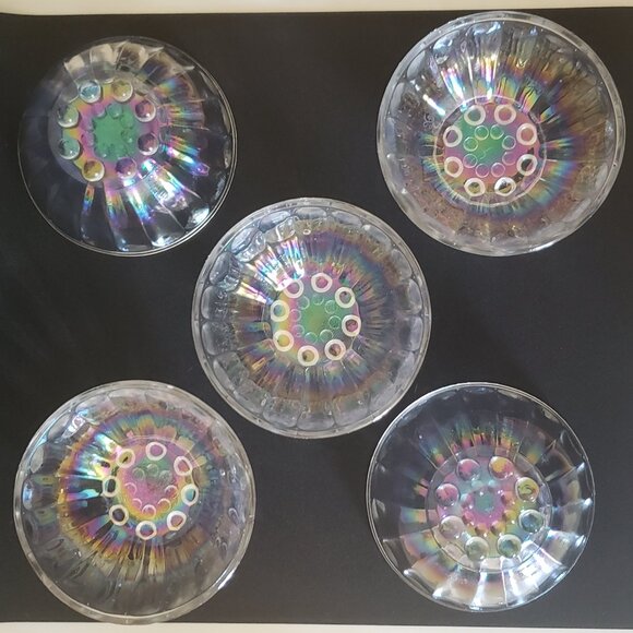 Vintage Iridescent Bubble-Foot Glass Bowls Set of 5 (4.25”) Clear Rainbow Finish - Picture 16 of 16